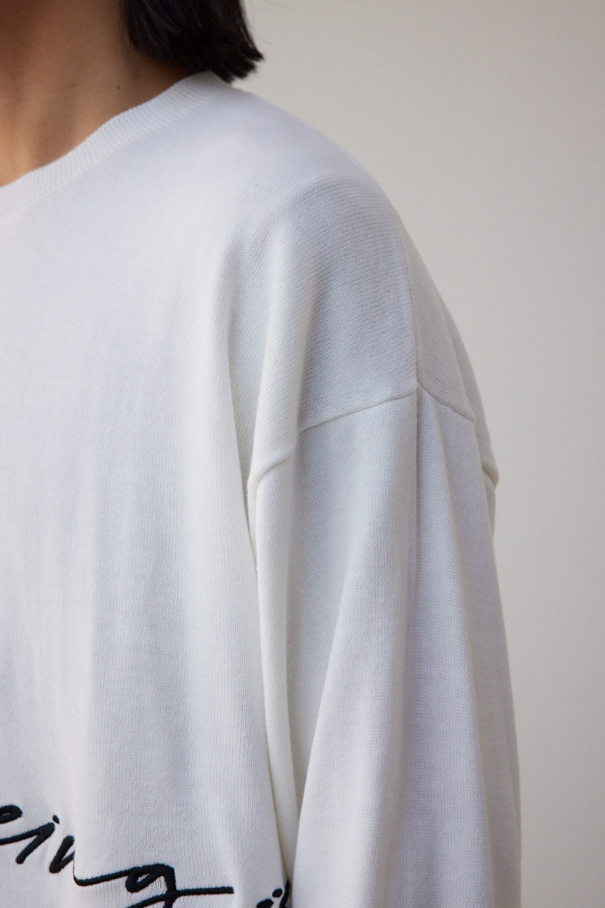 3D刺繍長袖ニットトップス WHT FREE