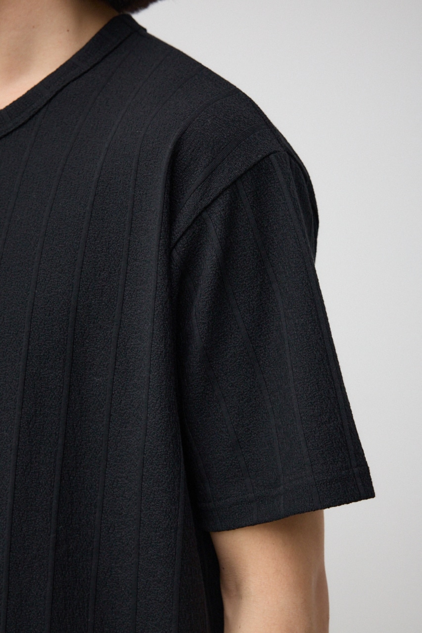 シャドウストライプクルーネックTシャツ BLK L