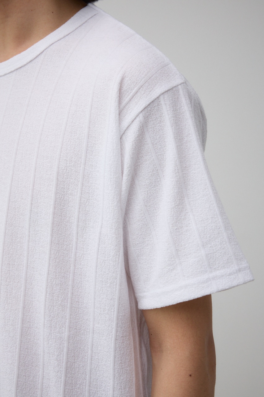 シャドウストライプクルーネックTシャツ WHT M
