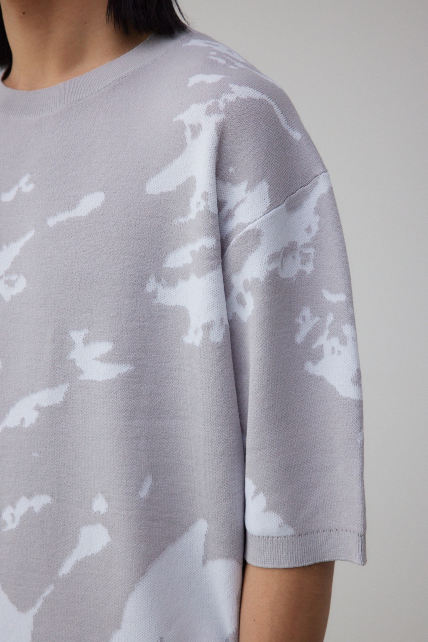 総柄半袖ニットトップス 柄GRY FREE