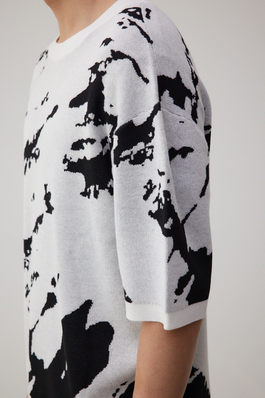 総柄半袖ニットトップス 柄WHT FREE