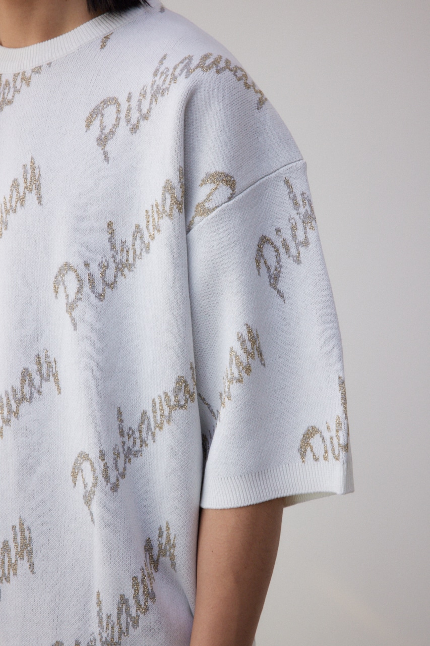 ゴールド総柄半袖ニットトップス 柄WHT FREE