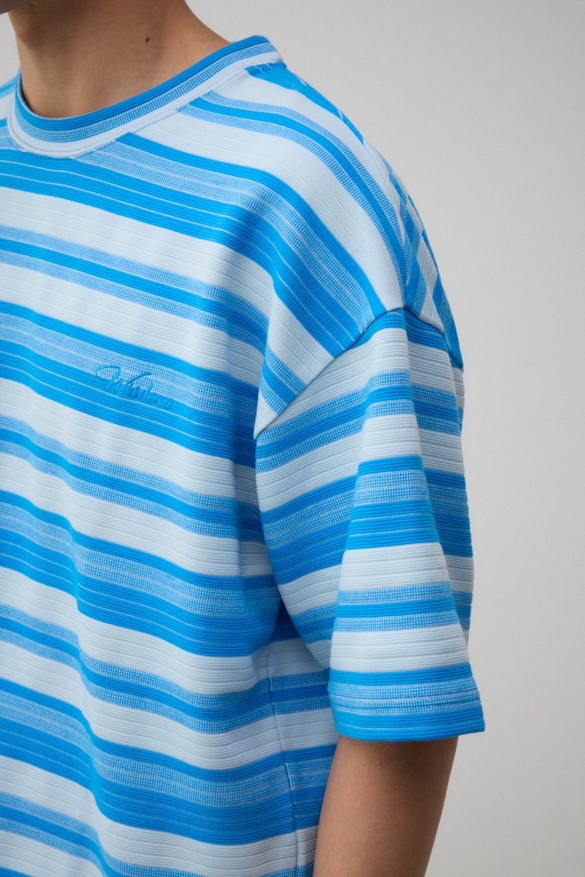 リップルジャガードボーダービッグTEE 柄BLU FREE