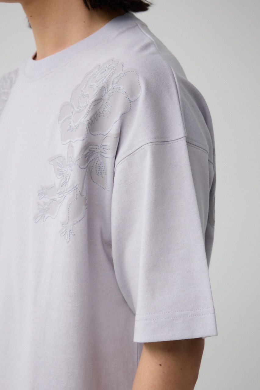 フラワープリント刺繍TEE L/GRY FREE