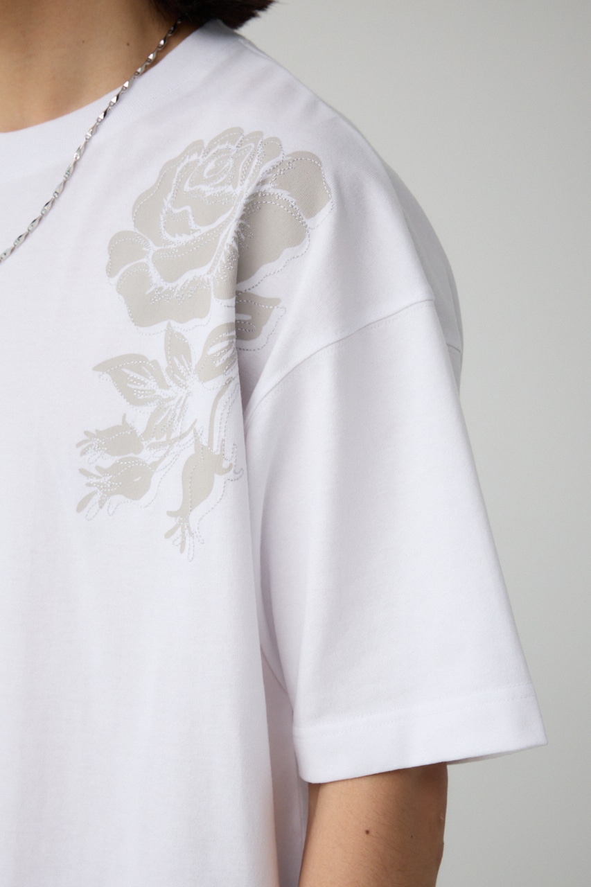 フラワープリント刺繍TEE WHT FREE