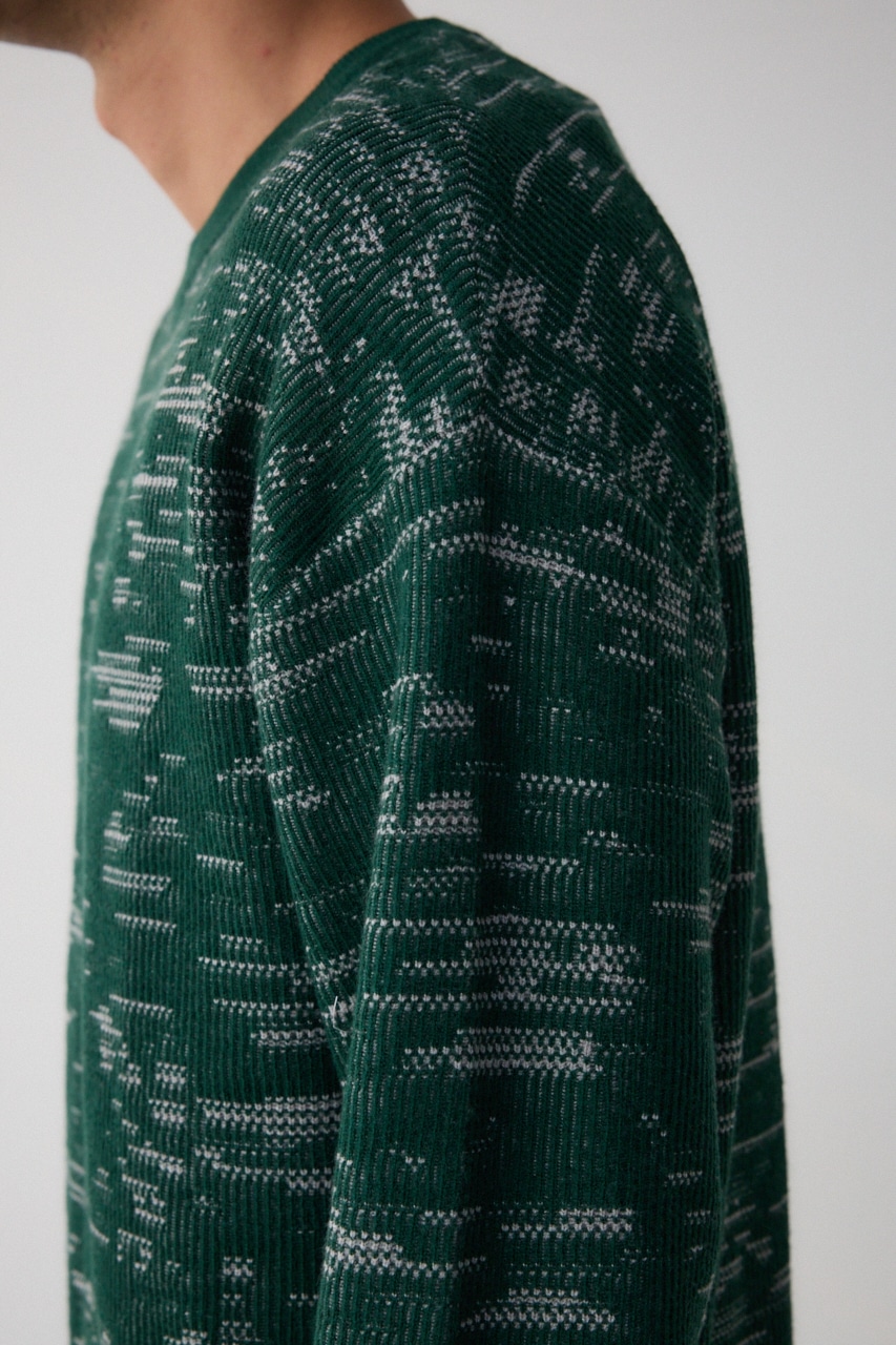 コントラストジャガードニット GRN S