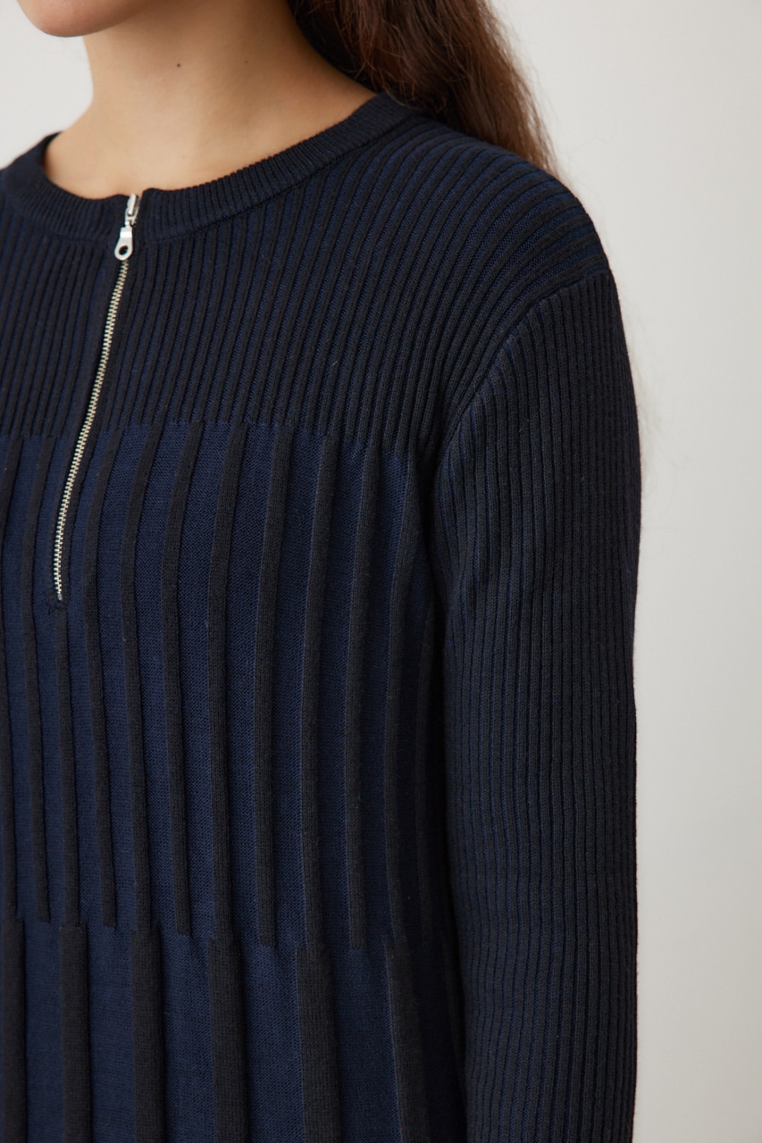 フロントジップリブニットワンピース BLK FREE