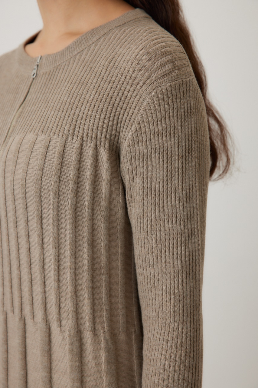 フロントジップリブニットワンピース GREIGE FREE