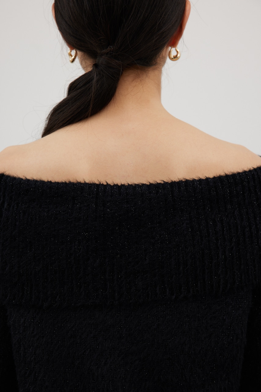 オフショルダーシャギーラメニット BLK FREE