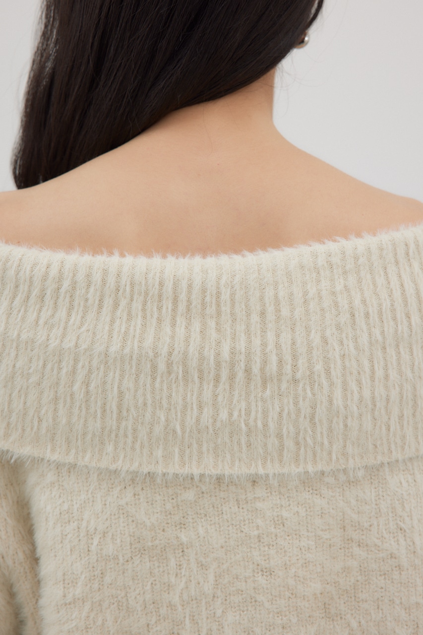 オフショルダーシャギーラメニット O/WHT FREE