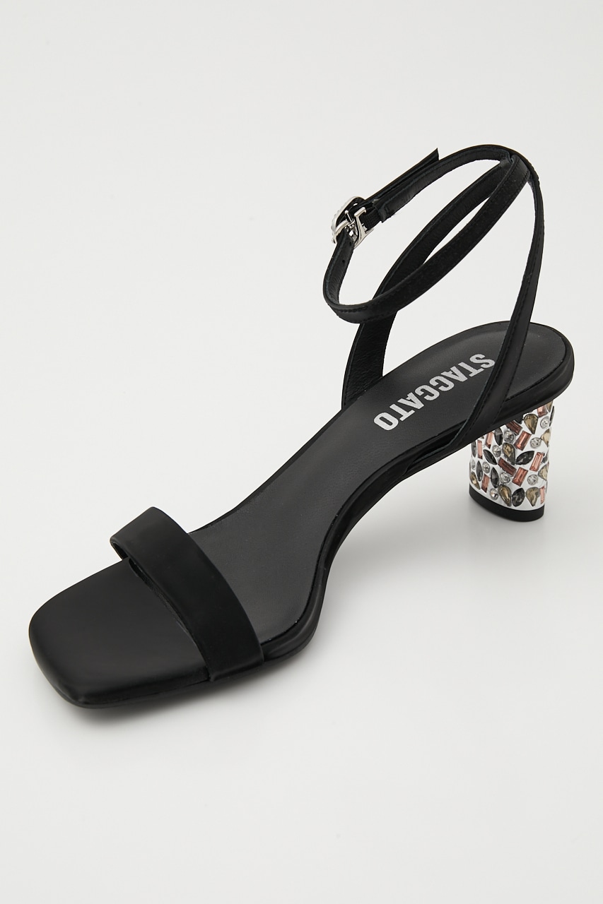 テ-フォニーカラーストーンヒールサンダル BLK 24.5cm