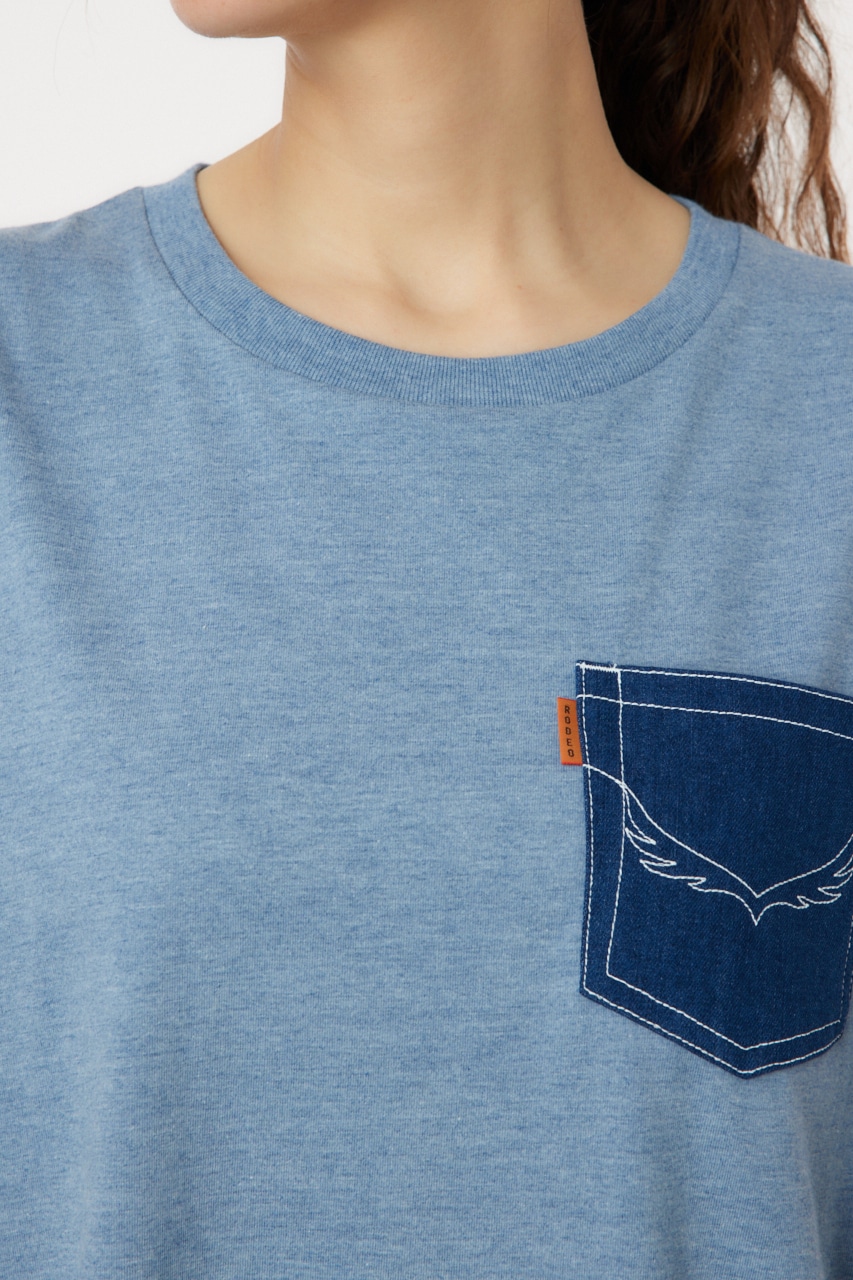 Oblong Logo デニムアップリケTワンピース BLU FREE