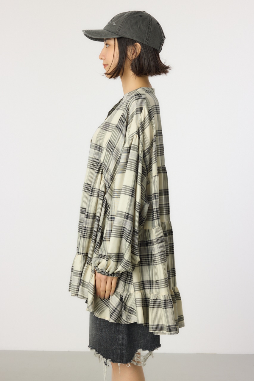 マルチチェックティアードチュニック 柄BLK FREE