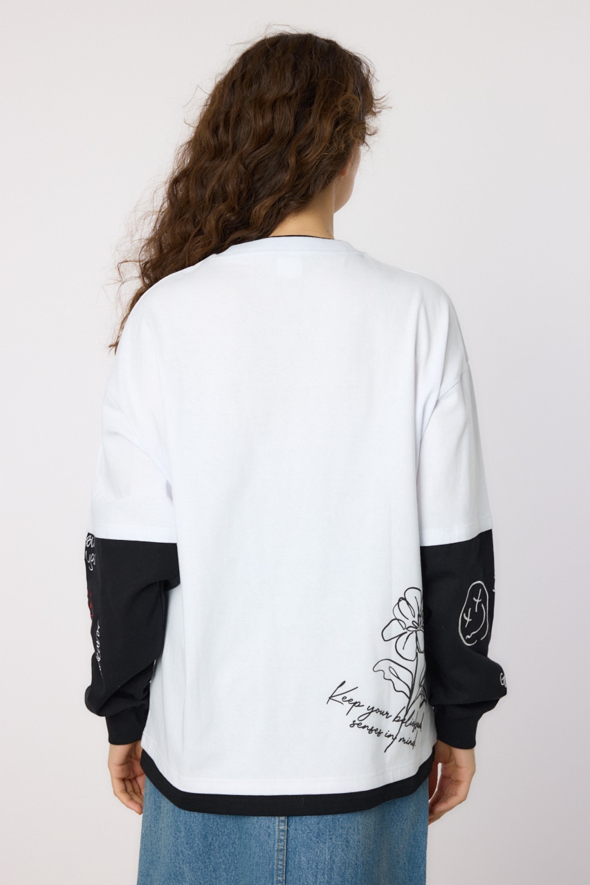 【UNISEX】フェイクレイヤードロングスリーブTシャツ WHT M