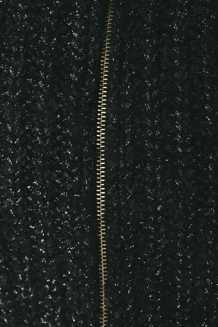 ダブルジップラメニットカーデ BLK FREE