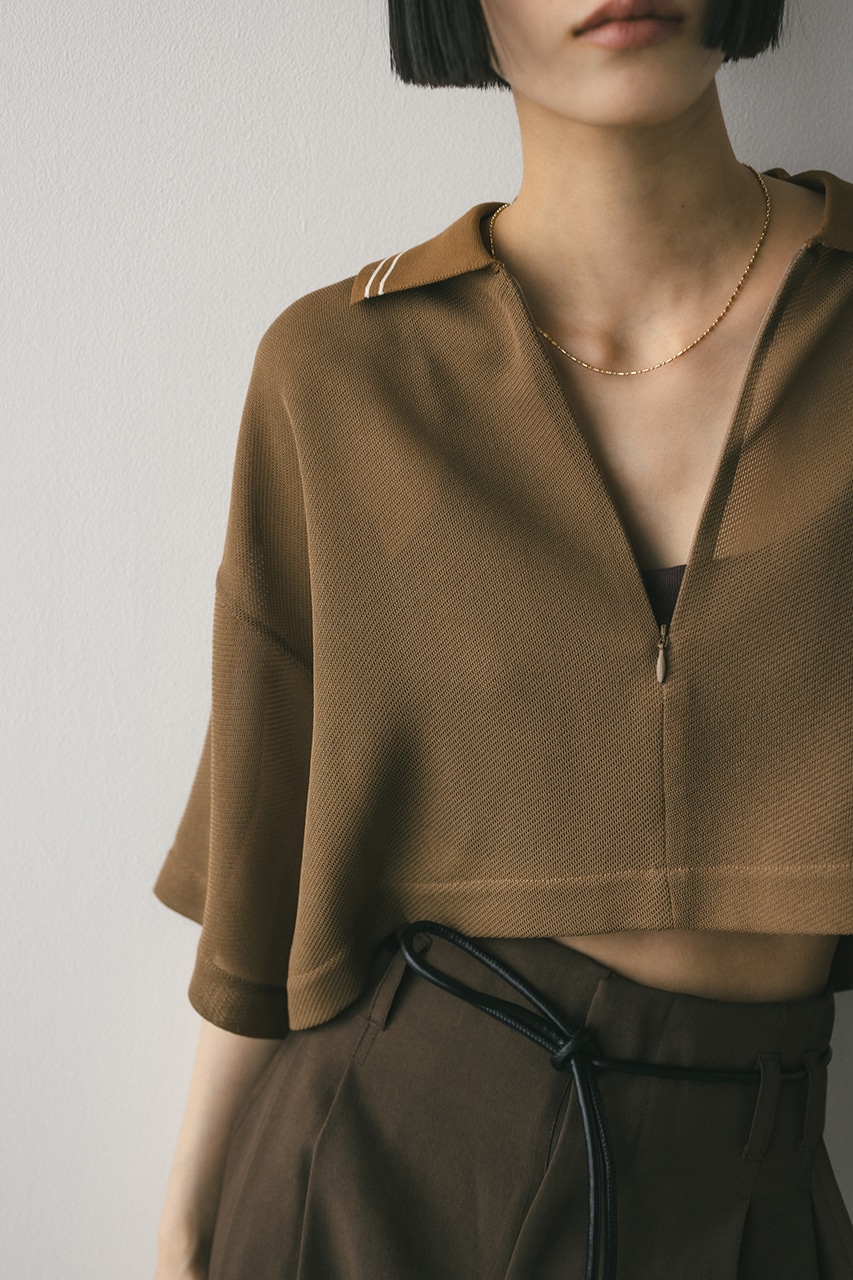 ラインカラーメッシュトップ BRN FREE