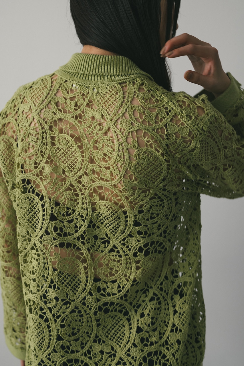 クロシェレースニットシャツ GRN FREE