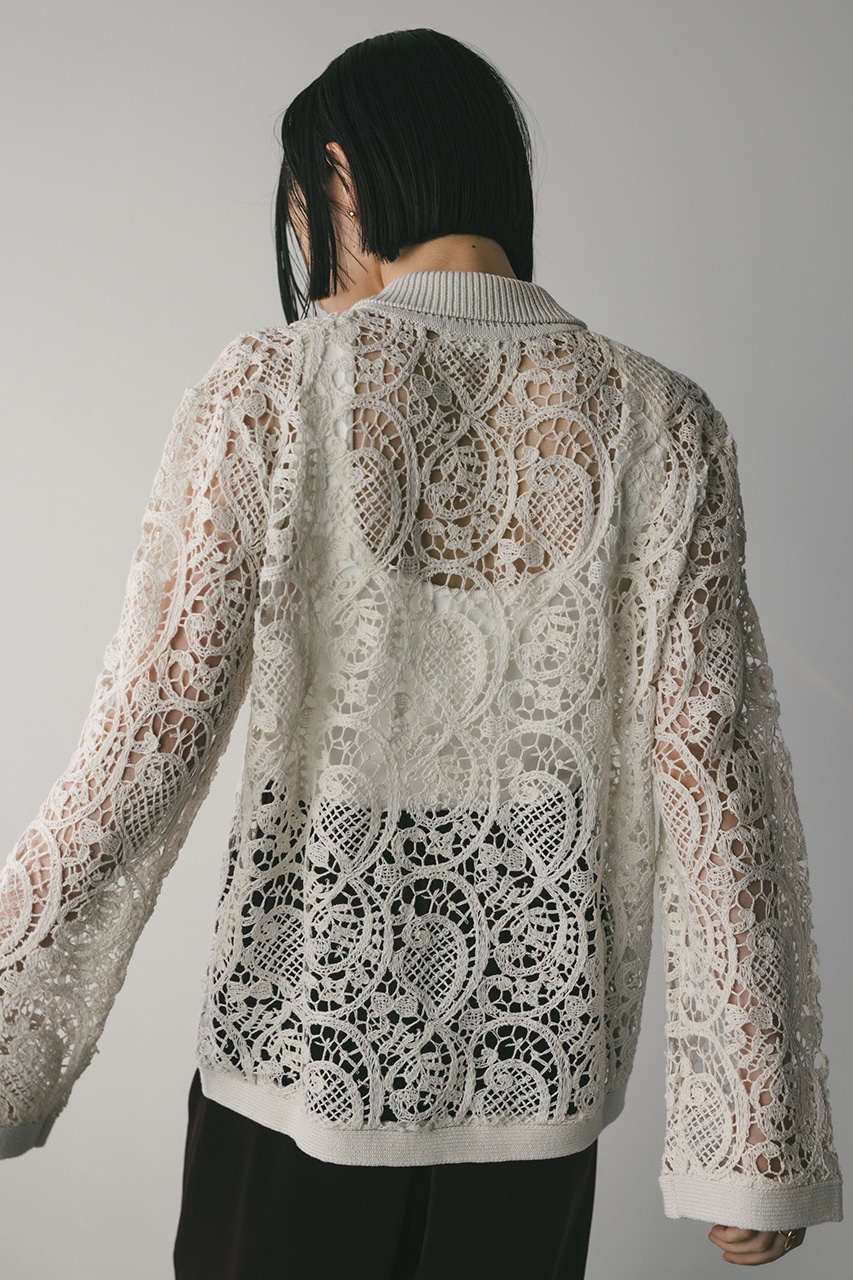 クロシェレースニットシャツ WHT FREE