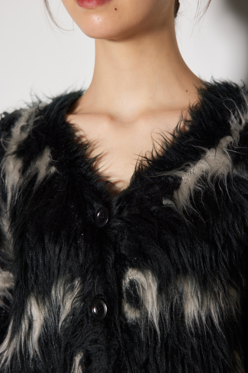 【岡崎紗絵さん着用アイテム】2WAYロングシャギールーズジャガードニットカーデ 柄BLK FREE