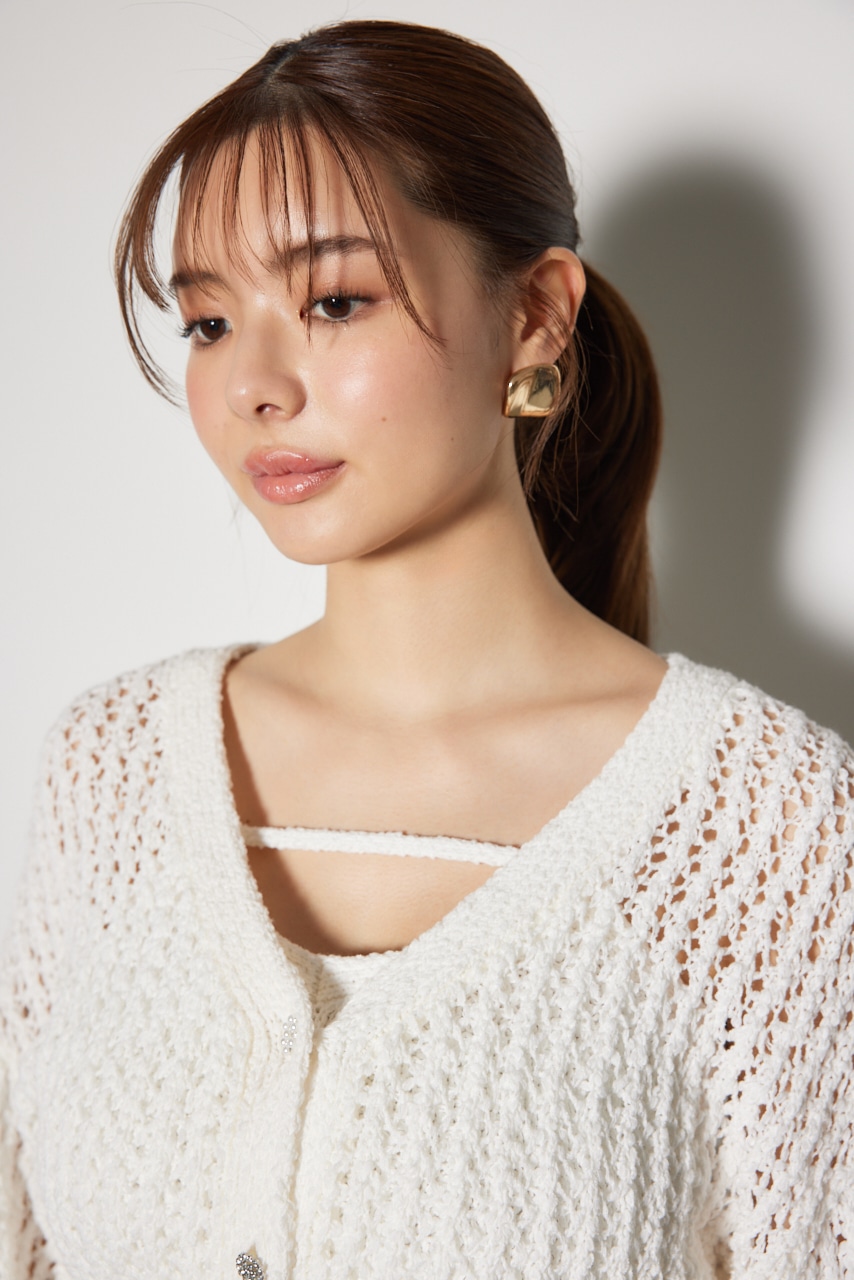 ビジューニットカーディガン WHT FREE