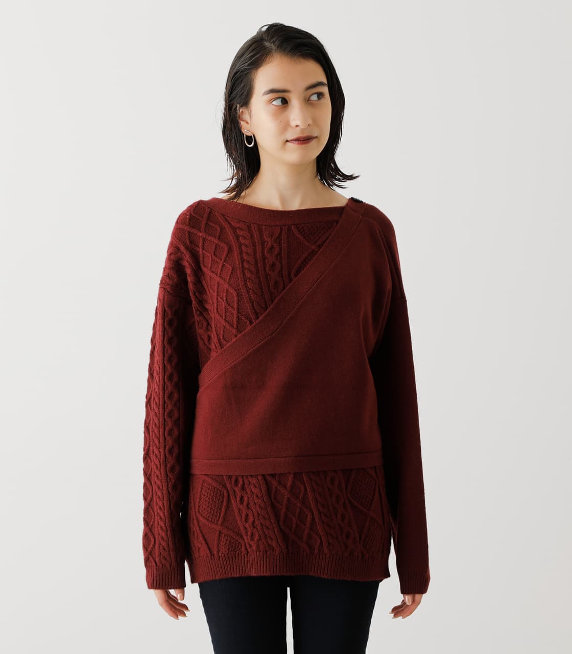 2WAY CACHECOEUR CABLE MIX KNIT