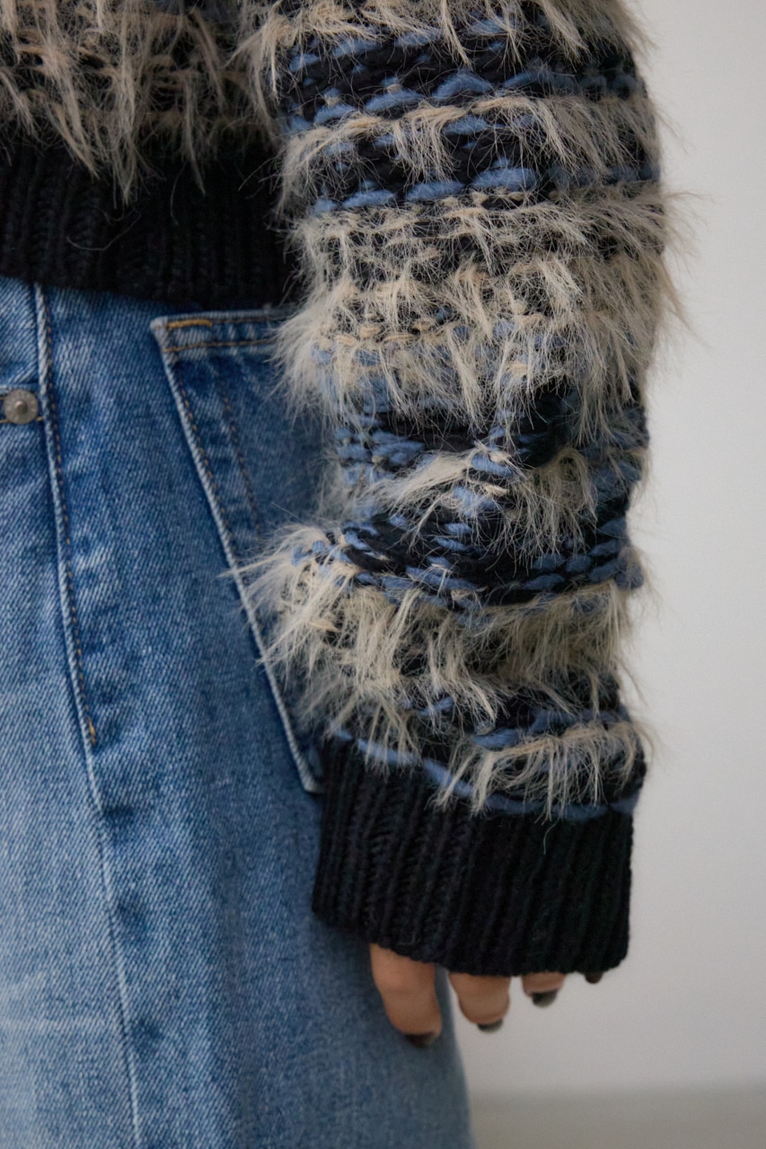 ランダムボーダーシャギーニット 柄BLK FREE