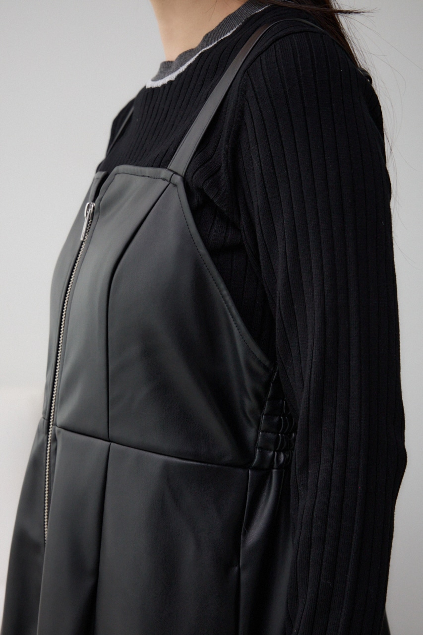 フェイクレザーZIPジャンパースカート BLK M