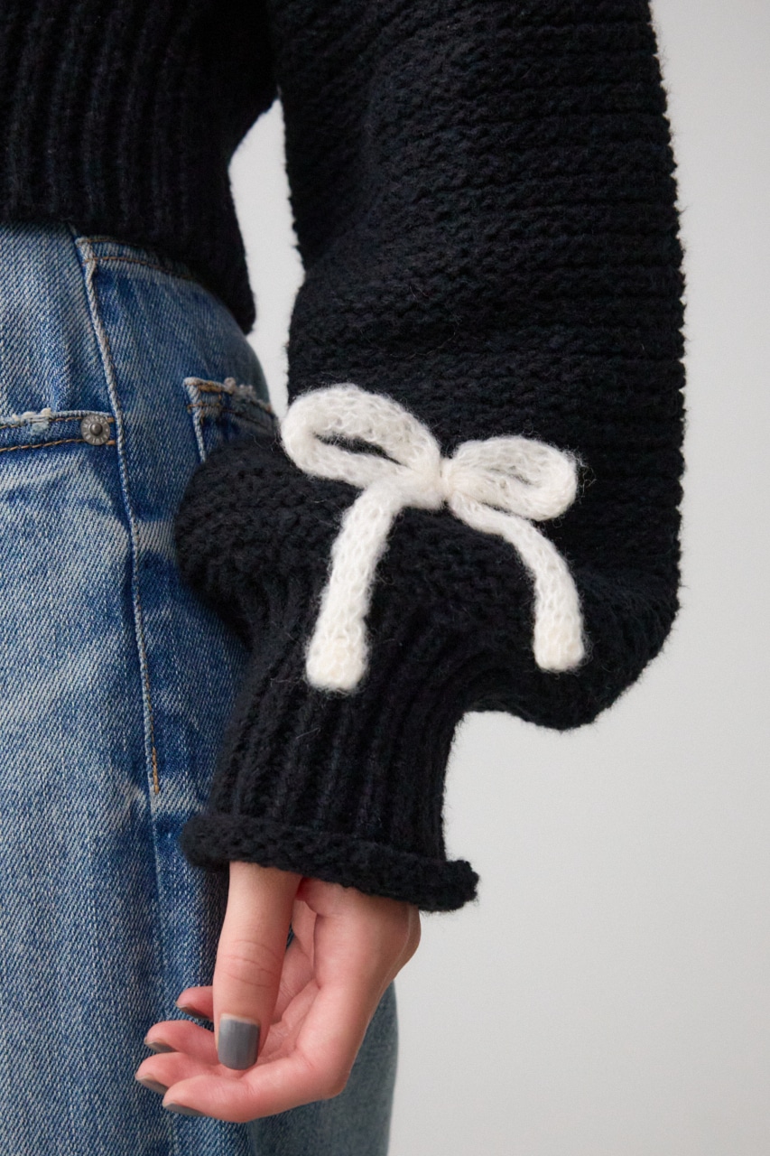 リボンモチーフニット BLK FREE