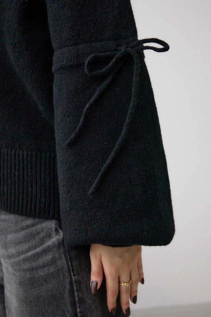 袖リボンデザインニット BLK FREE