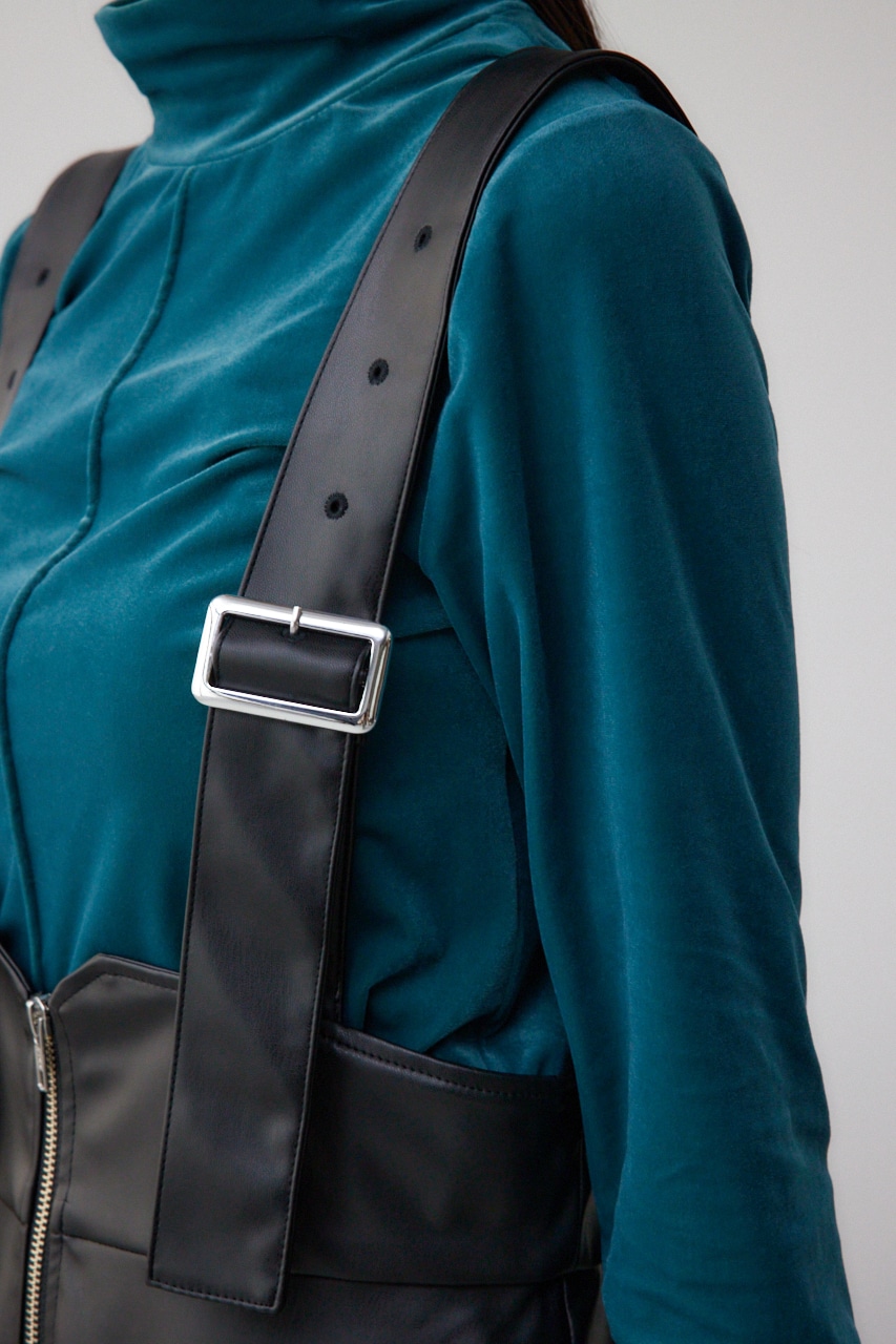 フェイクレザージップアップジャンパースカート BLK M