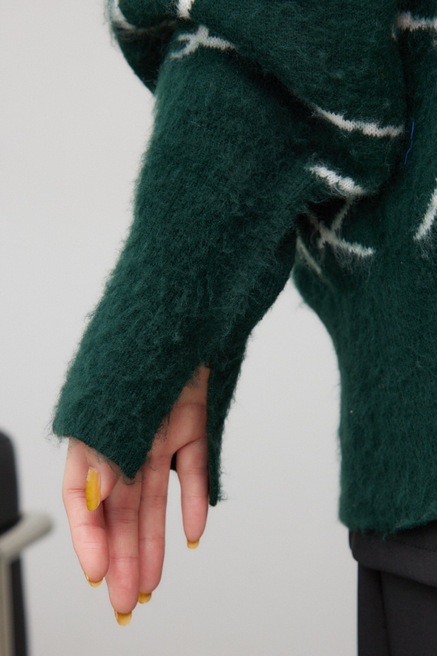 ライン柄ニットカーディガン 柄GRN FREE