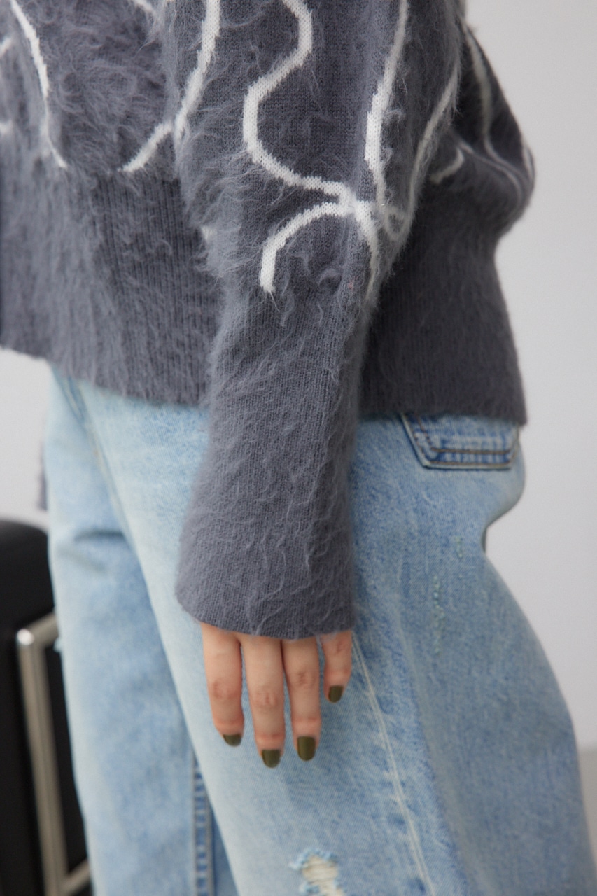 ライン柄ニットカーディガン 柄GRY FREE