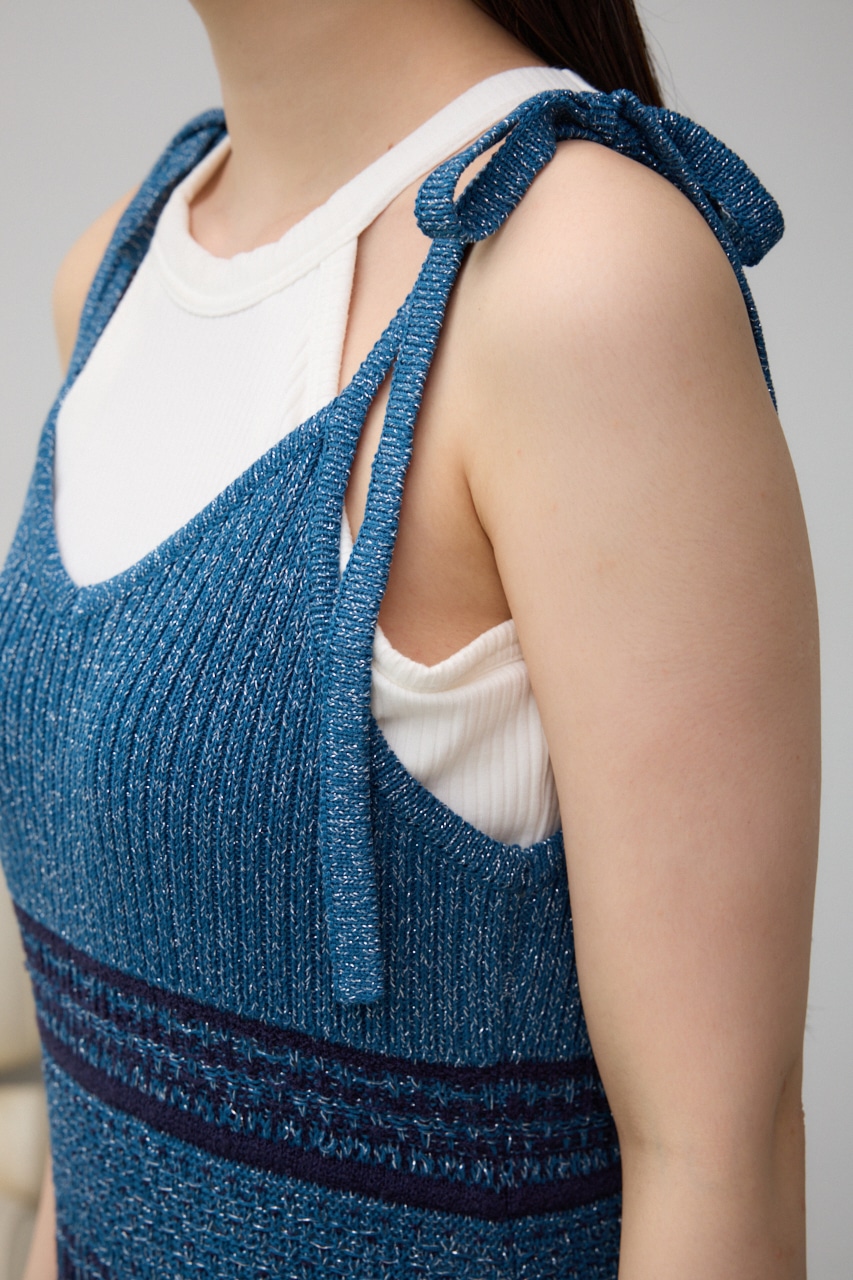 クロシェキャミワンピース 柄BLU FREE