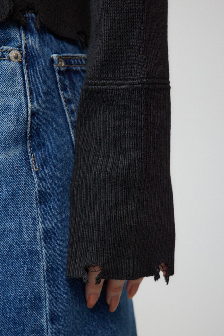 ダメージスイッチングカーディガン BLK FREE