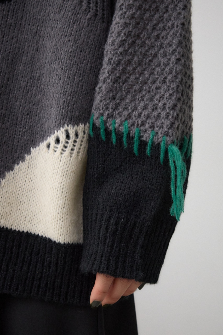 マルチカラールーズカーディガン 柄BLK FREE