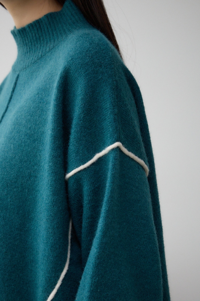 ハイネック配色ニットプルオーバー D/BLU FREE