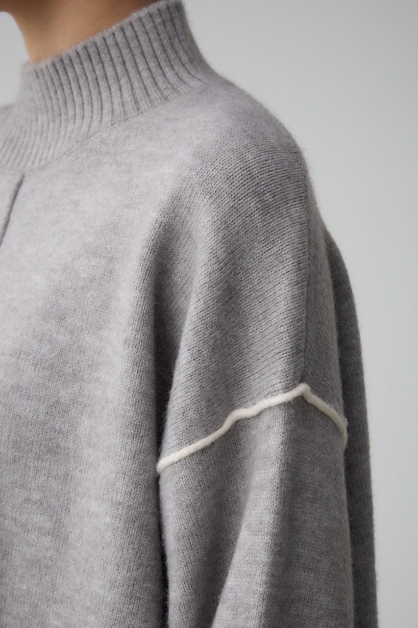 ハイネック配色ニットプルオーバー T.GRY FREE