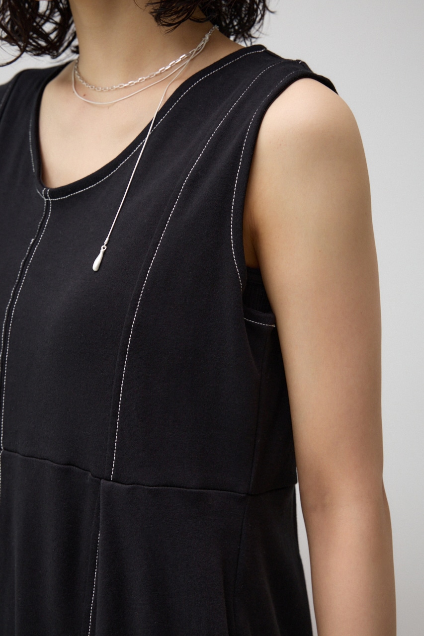 ステッチデザインコクーンカットワンピース BLK S
