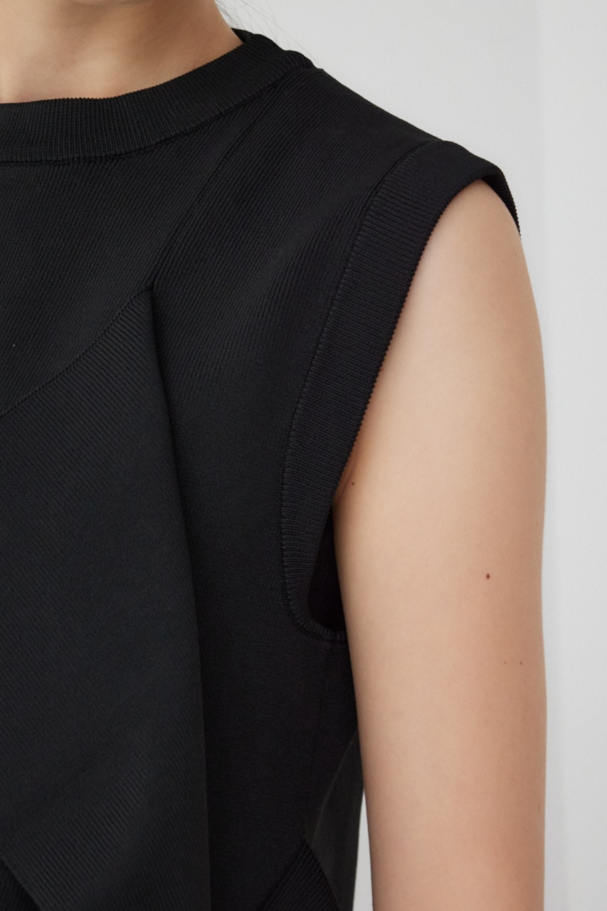 【PLUS】アシンメトリーヘムニットベスト BLK FREE