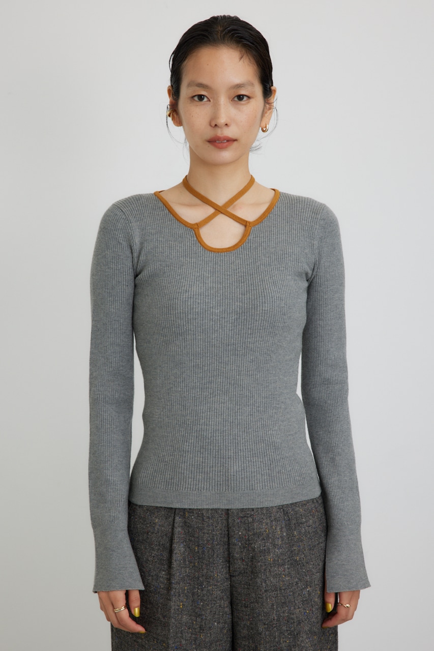 【PLUS】ベストレイヤードホルターネックニット T.GRY FREE