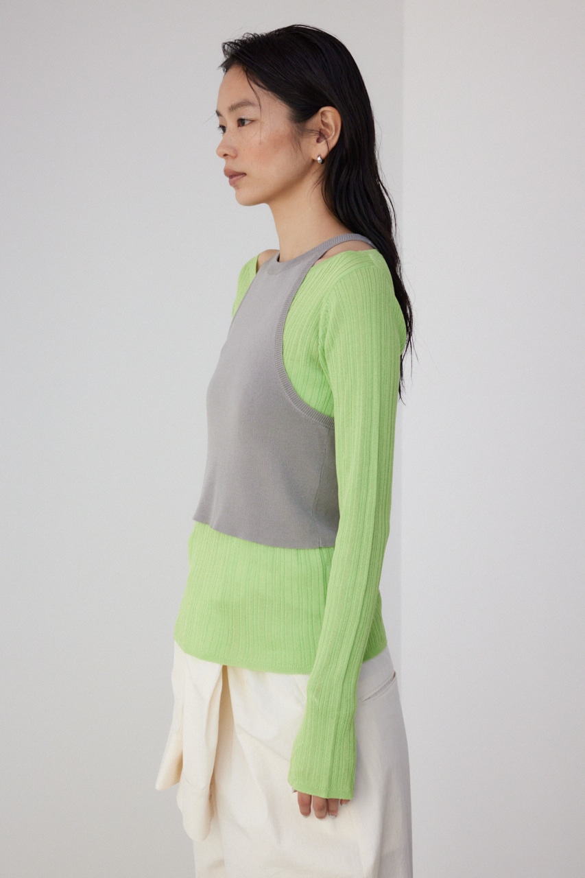 【PLUS】シアーレイヤードニットトップス LIME FREE