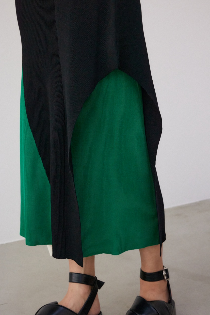 【PLUS】タックドレープニットスカート 柄GRN S