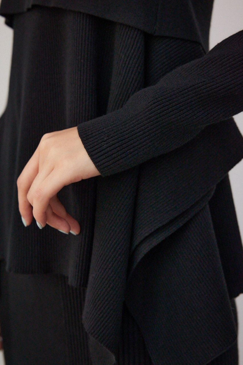 【PLUS】ベストレイヤードドレープワンピ BLK M