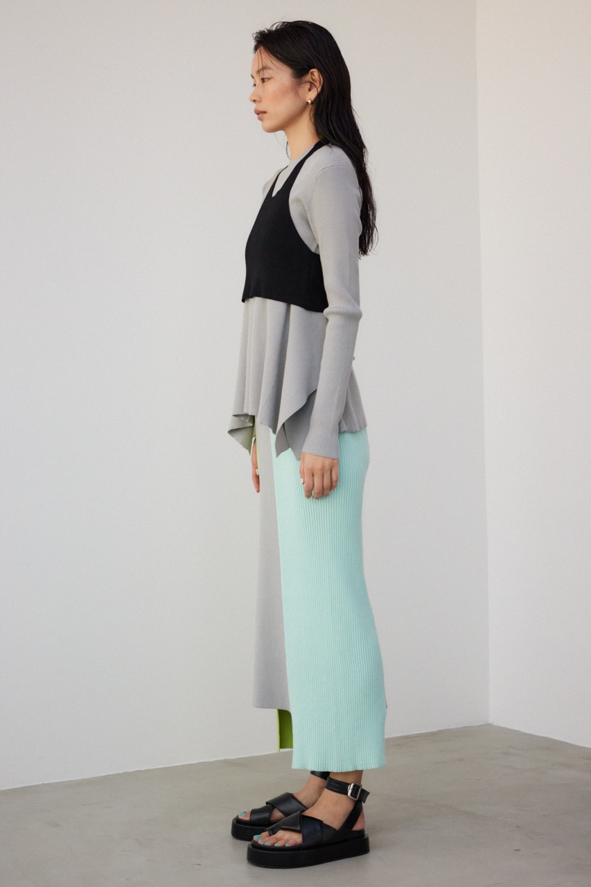 【PLUS】ベストレイヤードドレープワンピ GRY M