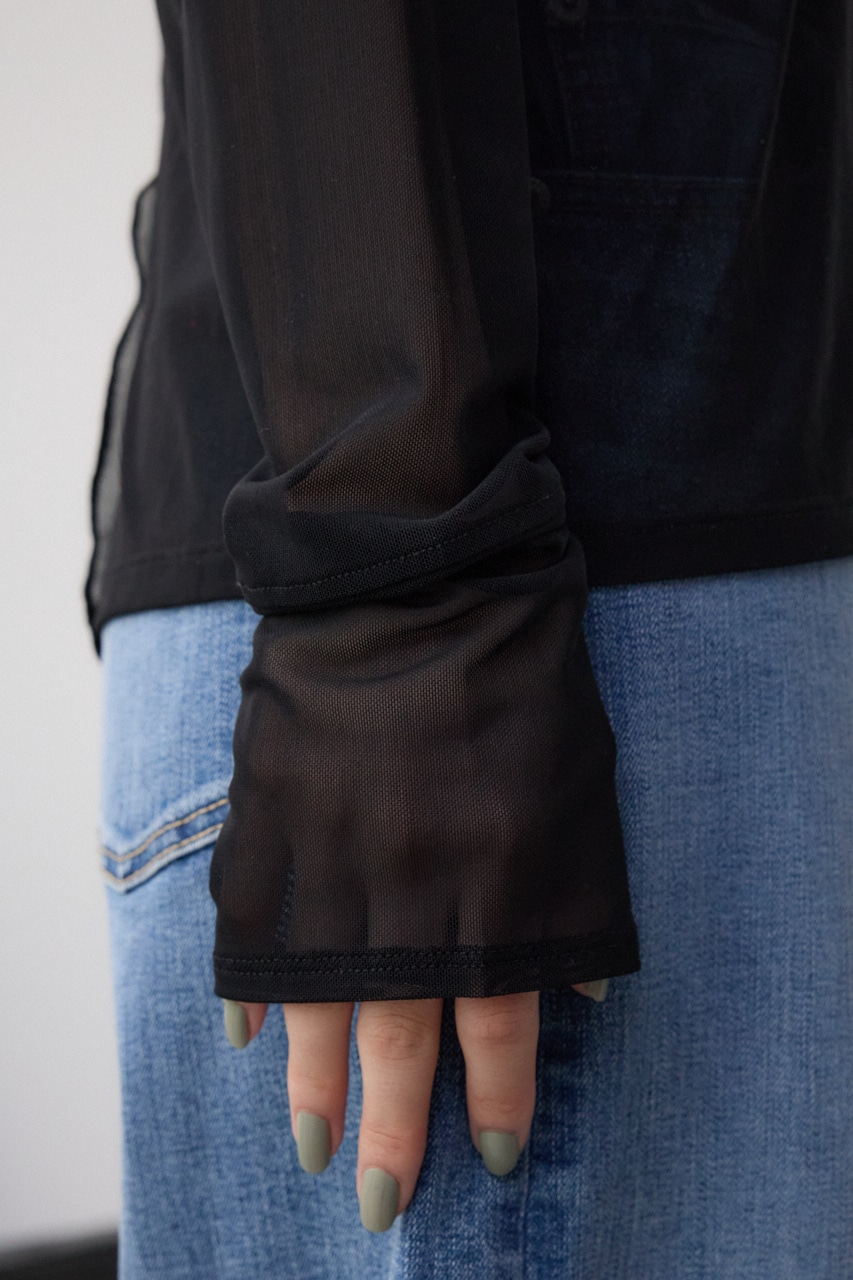 バックスリットシアーロングトップス BLK FREE