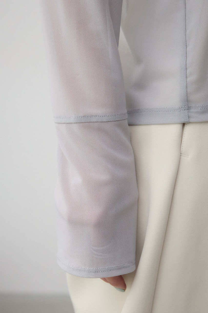 バックスリットシアーロングトップス L/GRY FREE