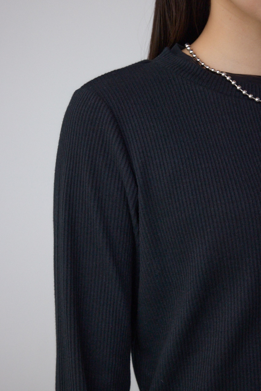 シアーネックリブトップス BLK FREE