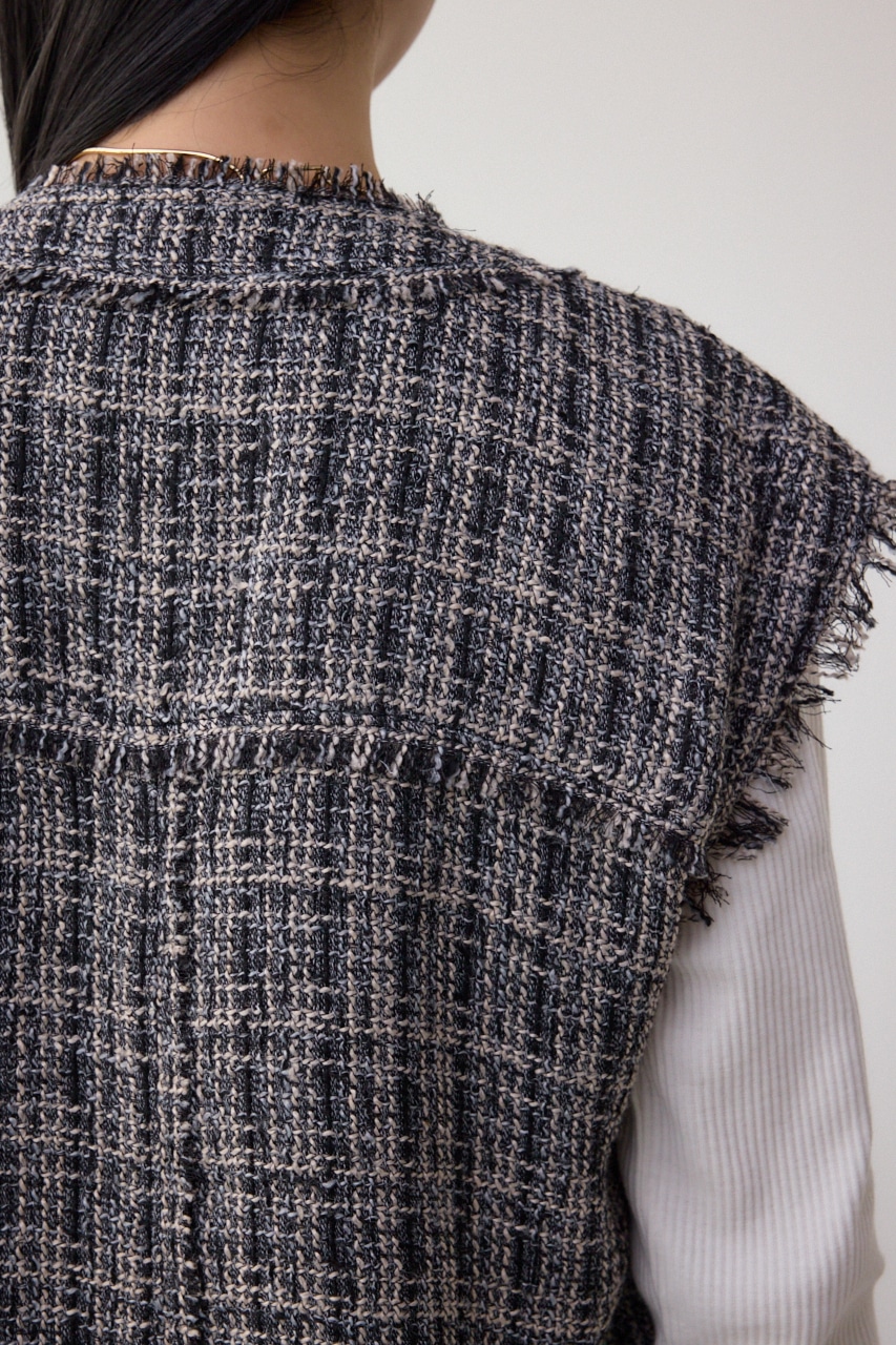 ツイードフリンジベスト 柄BLK FREE