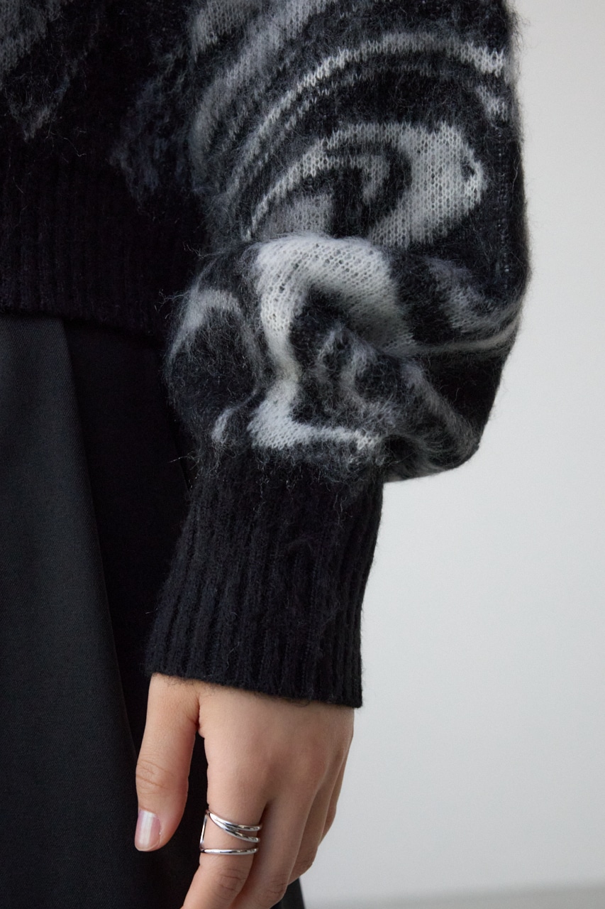 マーブルクロップドジャガードニット 柄BLK FREE