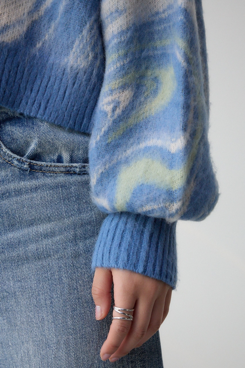 マーブルクロップドジャガードニット 柄BLU FREE